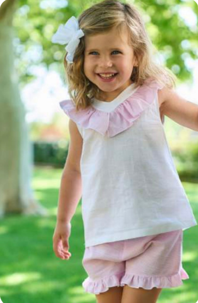 Rapife Girls Waffle Frill Collar Short Set - Pink