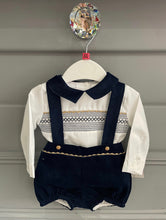 Load image into Gallery viewer, Spanish Boys Smocked Hbar Set - Navy &amp; Camel