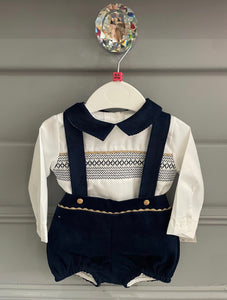 Spanish Boys Smocked Hbar Set - Navy & Camel