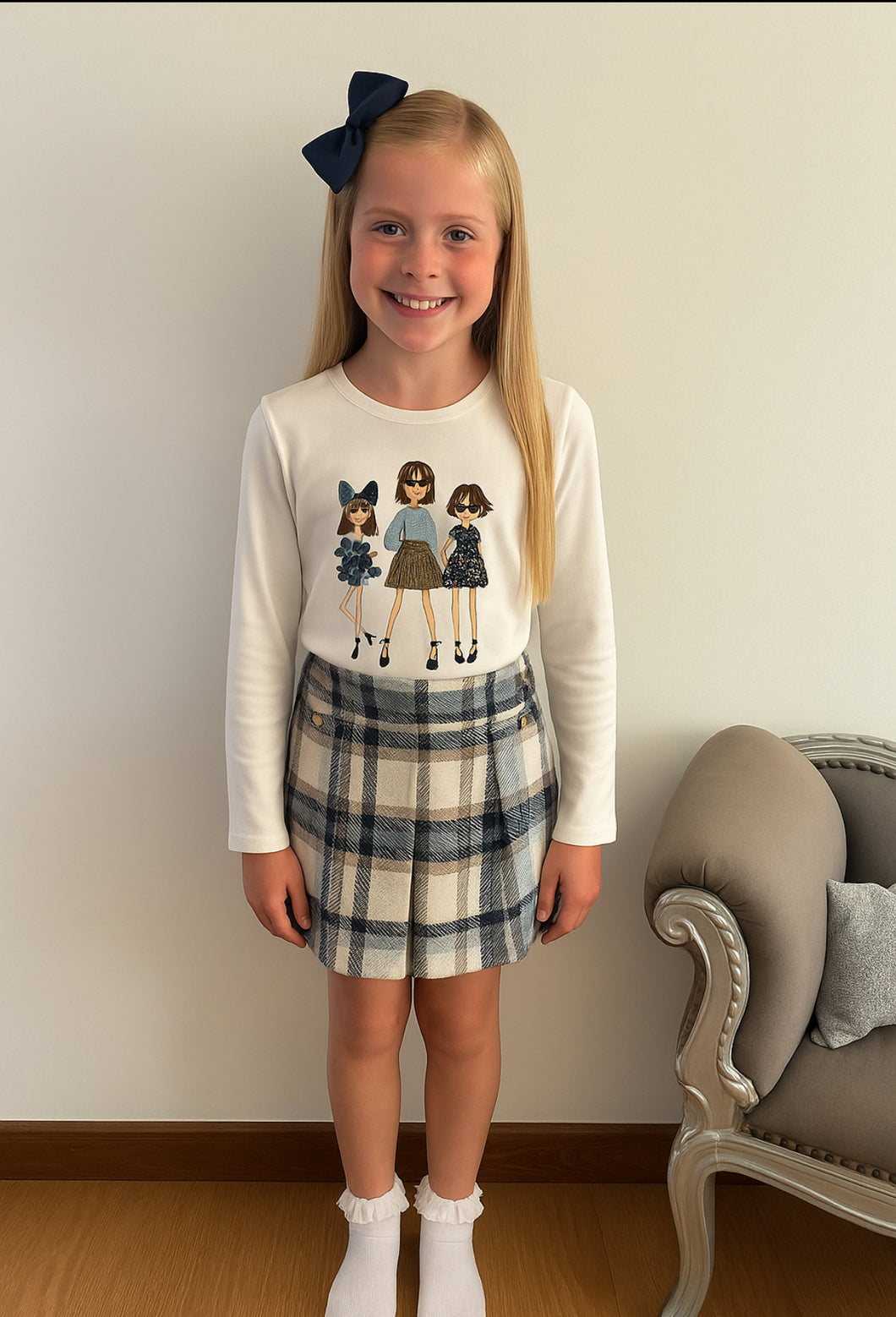 AW25 Girls Mayoral Top and Shorts Set Navy