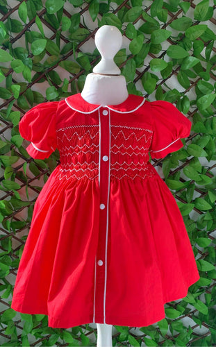 Bubba Booties Red & White Smocked Dress