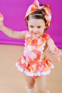 Babine Baby Girls Coral & Orange Abstract Jam Pant Set (Bonnet sold separate )