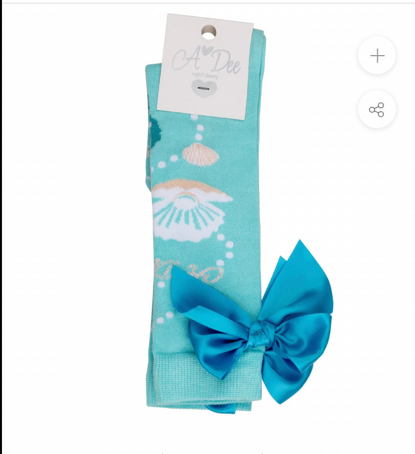 A Dee Oceana Pearl Print Knee High Socks - Aruba Blue