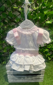 Deolinda Baby Girls Bonbom Smocked Jam Pant Set - White & Pink