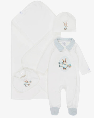 Jamiks Boys Ivory Velour Bunny Babysuit Set