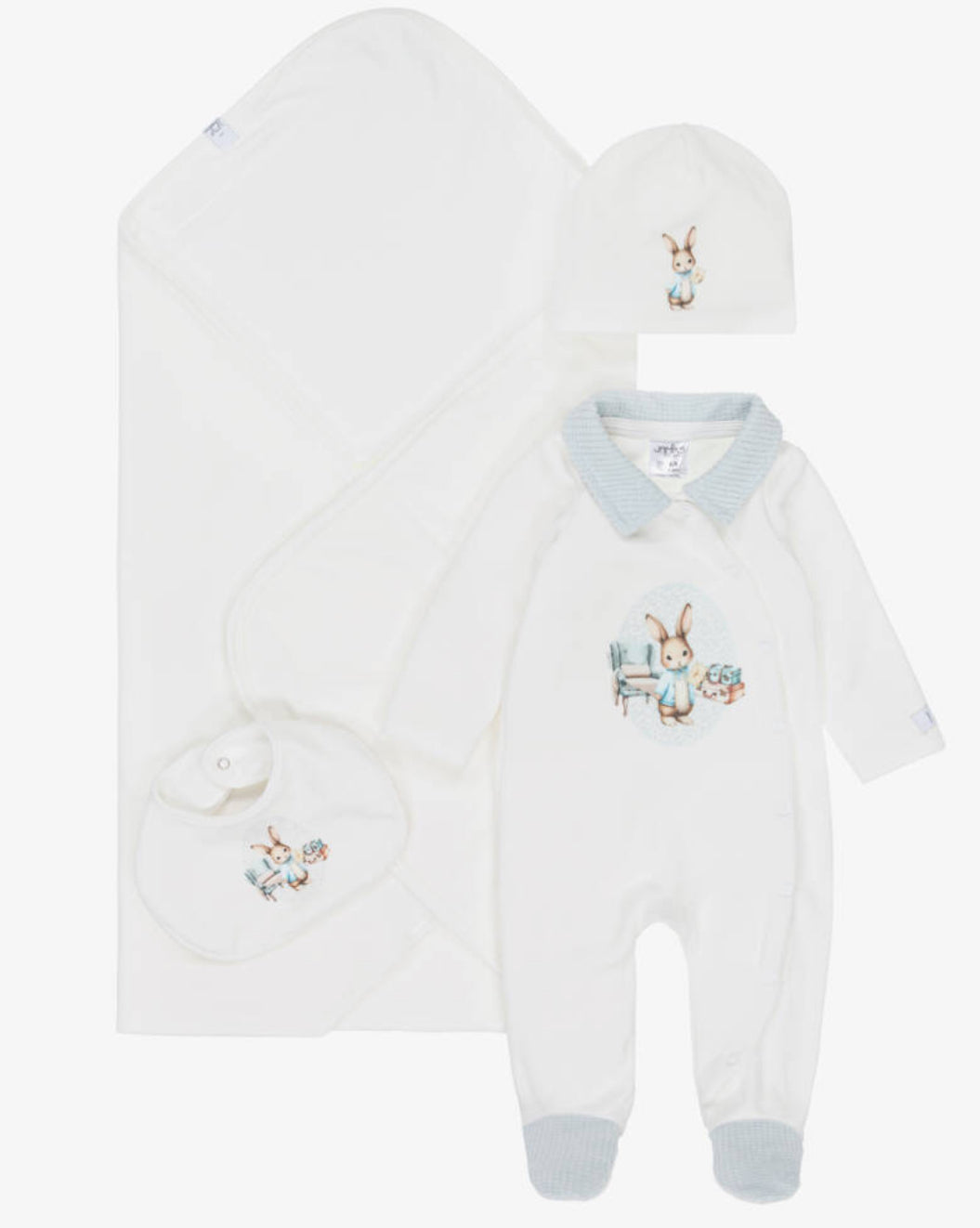 Jamiks Boys Ivory Velour Bunny Babysuit Set