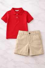 Load image into Gallery viewer, Mayoral Boy Polo Short Set - Red &amp; Camel