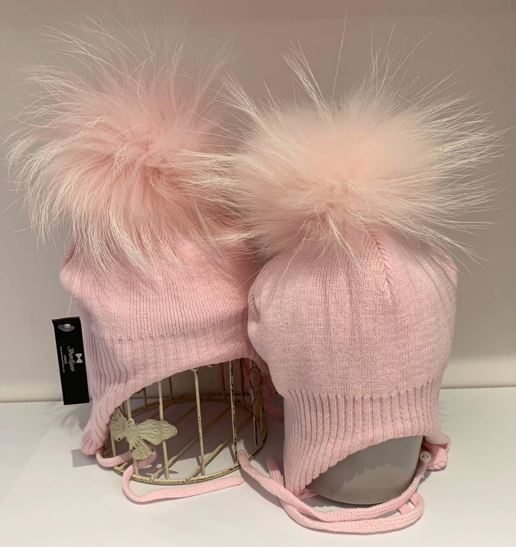 Bow Boutique Real Fur Pom Pom Hat - Pink