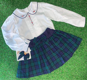 Pretty Originals Girls Tartan Skirt Set - Green & Navy