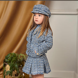 Abel & Lula Girls Tweed Jacket & Skirt Set - Sky Blue