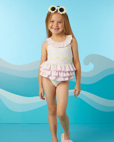 A Dee Ariel Chevron Print Swimsuit- Bright White v