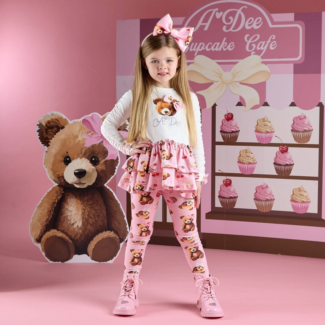 A Dee Girls Teddy Bear Bakery Madison Bear Print Legging Set - Snow White