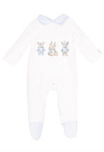 Load image into Gallery viewer, Baby Boys Jamik Velour Teddy Baby Grow - Blue &amp; Cream