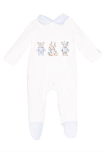 Baby Boys Jamik Velour Teddy Baby Grow - Blue & Cream