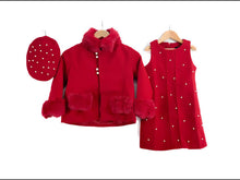Load image into Gallery viewer, Girls 3 Piece Set Dress Coat &amp; Hat - Red