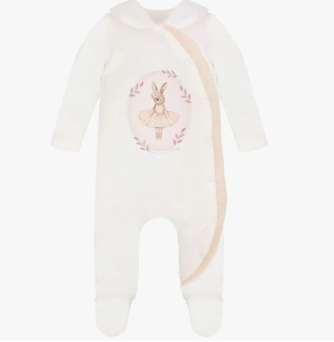Jamik Velour Eugenie Rabbit Babygrow - Pink