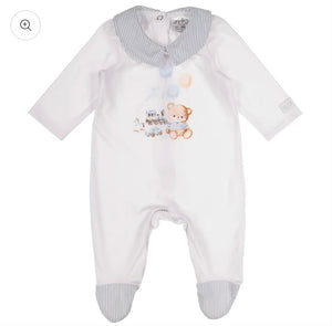 Jamiks Baby Boys Teddy Bear Babygrow - White & Blue