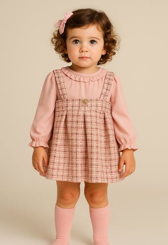 Abel & Lula Petal Girls Pink Tweed Pinafore Dress