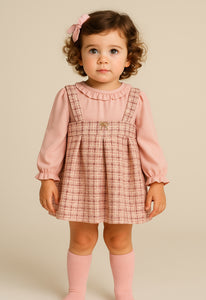 Abel & Lula Petal Girls Pink Tweed Pinafore Dress