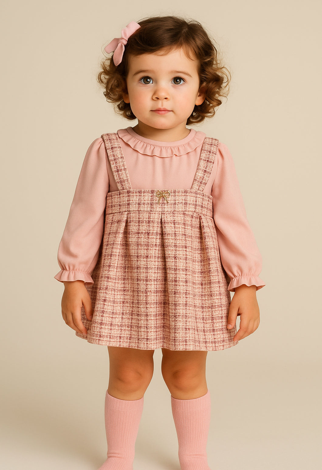 Abel & Lula Petal Girls Pink Tweed Pinafore Dress