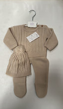 Load image into Gallery viewer, Baby Boys Cable Knitted Set with Pom-Pom Hat - Camel
