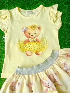 Girls Neon Teddy Bear Skirt Set - Lemon