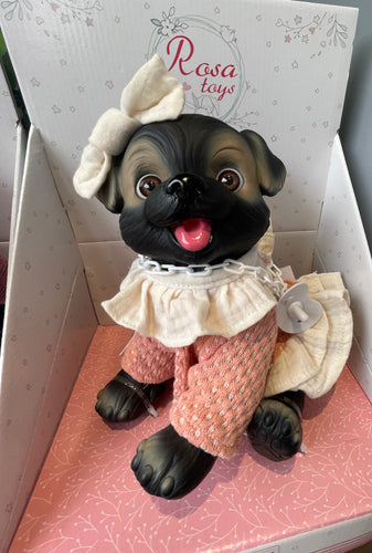 Little Black Dog with Cream & Peach Dress