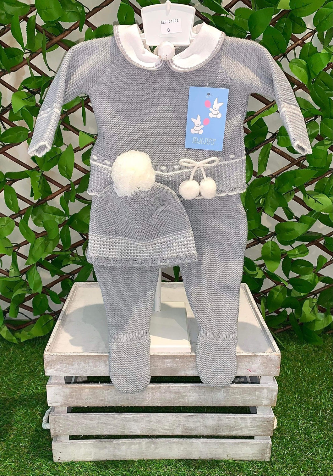 Spanish Boy Boys Knitted Set & Hat - Grey & White