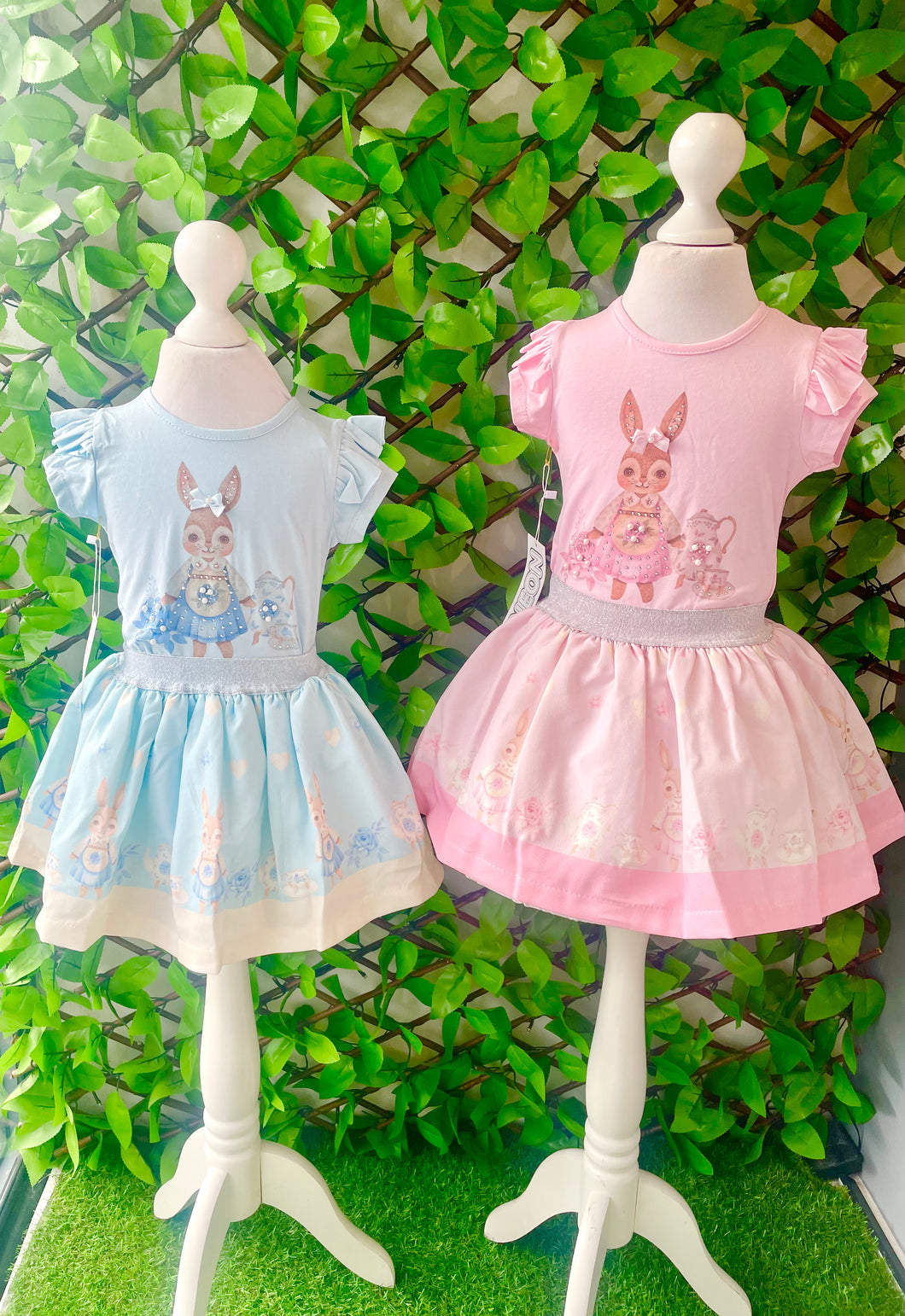 Girls Neon Rabbit Skirt Sets - Pink🩷