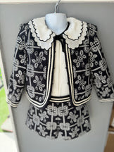 Load image into Gallery viewer, Abel &amp; Lula Girls Jacquard Jacket Short &amp; Blouse Set - Black &amp; Cream