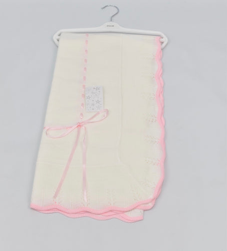 Spanish Knitted Baby Blanket- White & Pink