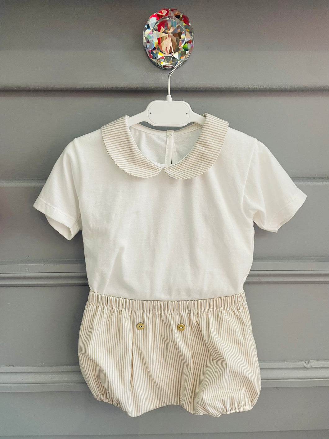 RAPIFE Boys Beige Stripe Bloomer Set