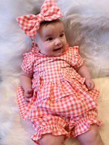 Little A Halo Coral Checked Bloomer Set