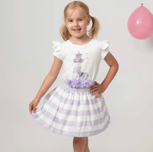 CARAMELO KIDS  Diamanté Light House Striped Skirt Set - Lilac