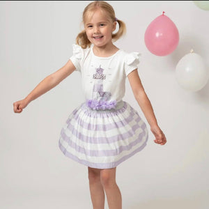 CARAMELO KIDS  Diamanté Light House Striped Skirt Set - Lilac