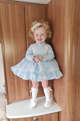 Abulea Tata Baby Blue & Cream Puff Ball Dress