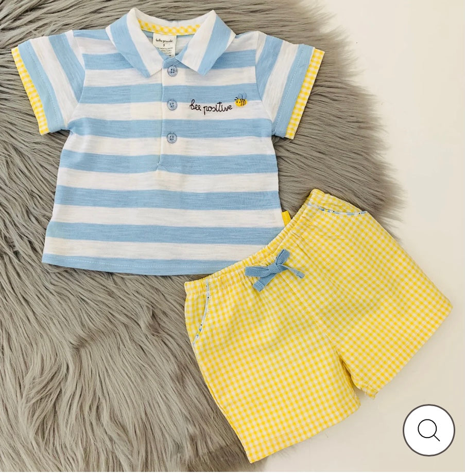 Tutto Piccolo Boys Cotton Short Set -Blue & Lemon