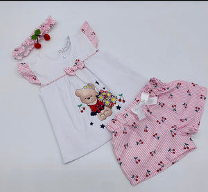 Ebita Pink Bear Short Set & Headband