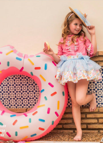 Babine Girls Doughnut Tulle Skirt Set With Coral Blouse