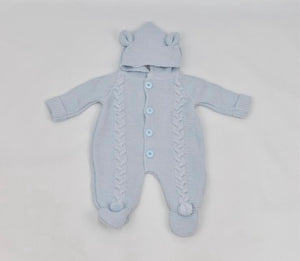 Spanish Baby Boys Knitted Teddy Snowsuit - Baby Blue