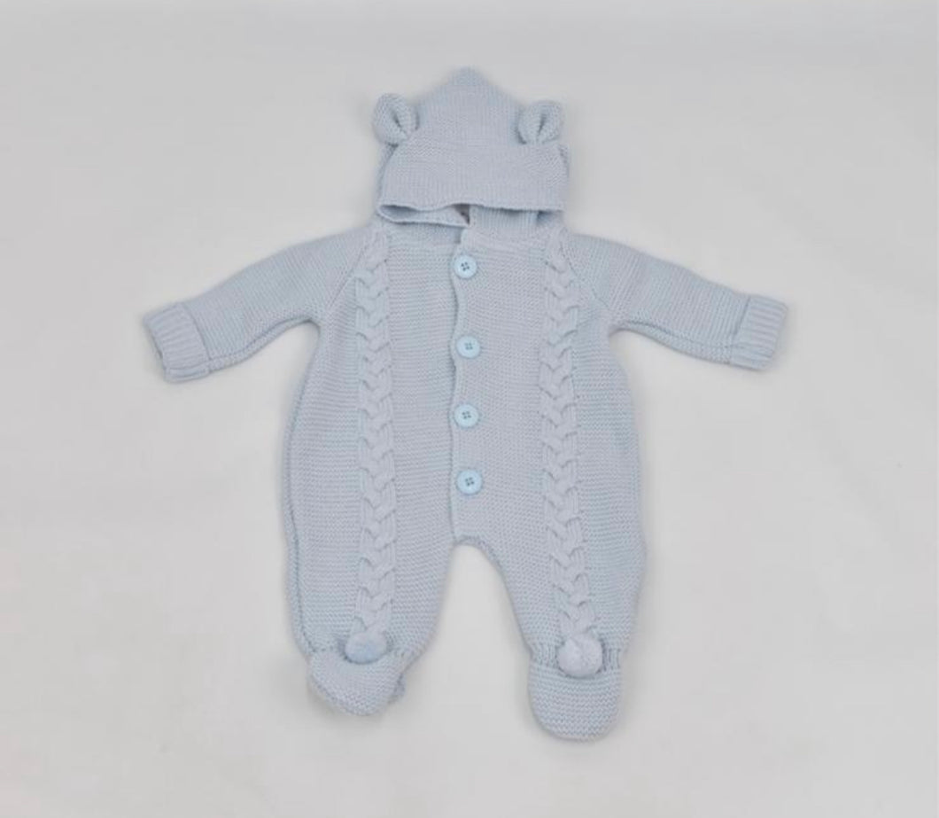 Spanish Baby Boys Knitted Teddy Snowsuit - Baby Blue