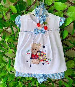 Ebita Blue Bear Short Set & Headband