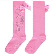 Load image into Gallery viewer, A Dee Annabella Peony Dreams Diamanté Logo Knee High Socks - Peony Pink