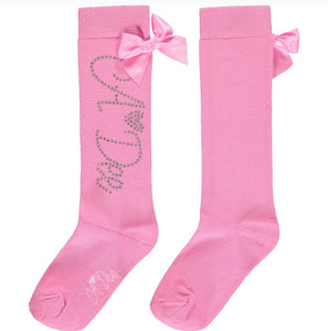 A Dee Annabella Peony Dreams Diamanté Logo Knee High Socks - Peony Pink