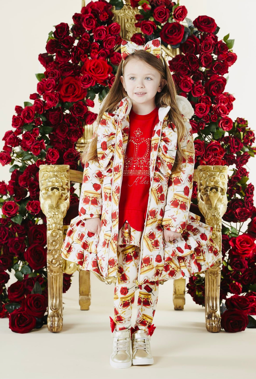 A Dee Cara Faux Fur Hooded Crown Print Coat - Snow White