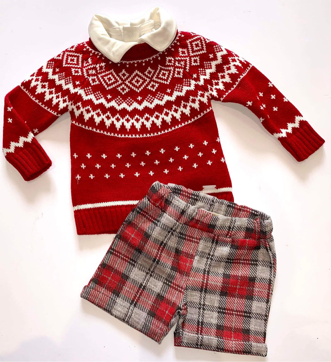 Caramelo Boys 3 Piece Red Fairisle Short Set