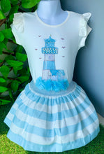 Load image into Gallery viewer, Caramelo Kids Girls Diamanté Light House Striped Skirt Set - Blue