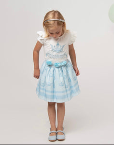 Caramelo Kids Girls Pearl Crown Skirt Set-Blue