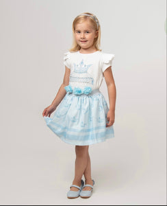 Caramelo Kids Girls Pearl Crown Skirt Set-Blue