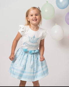 Caramelo Kids Girls Pearl Crown Skirt Set-Blue